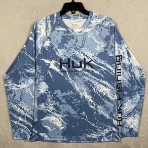 Huk Shirt Mens Medium Blue Pursuit Mossy Oak Printed Fishing Gorpcore
